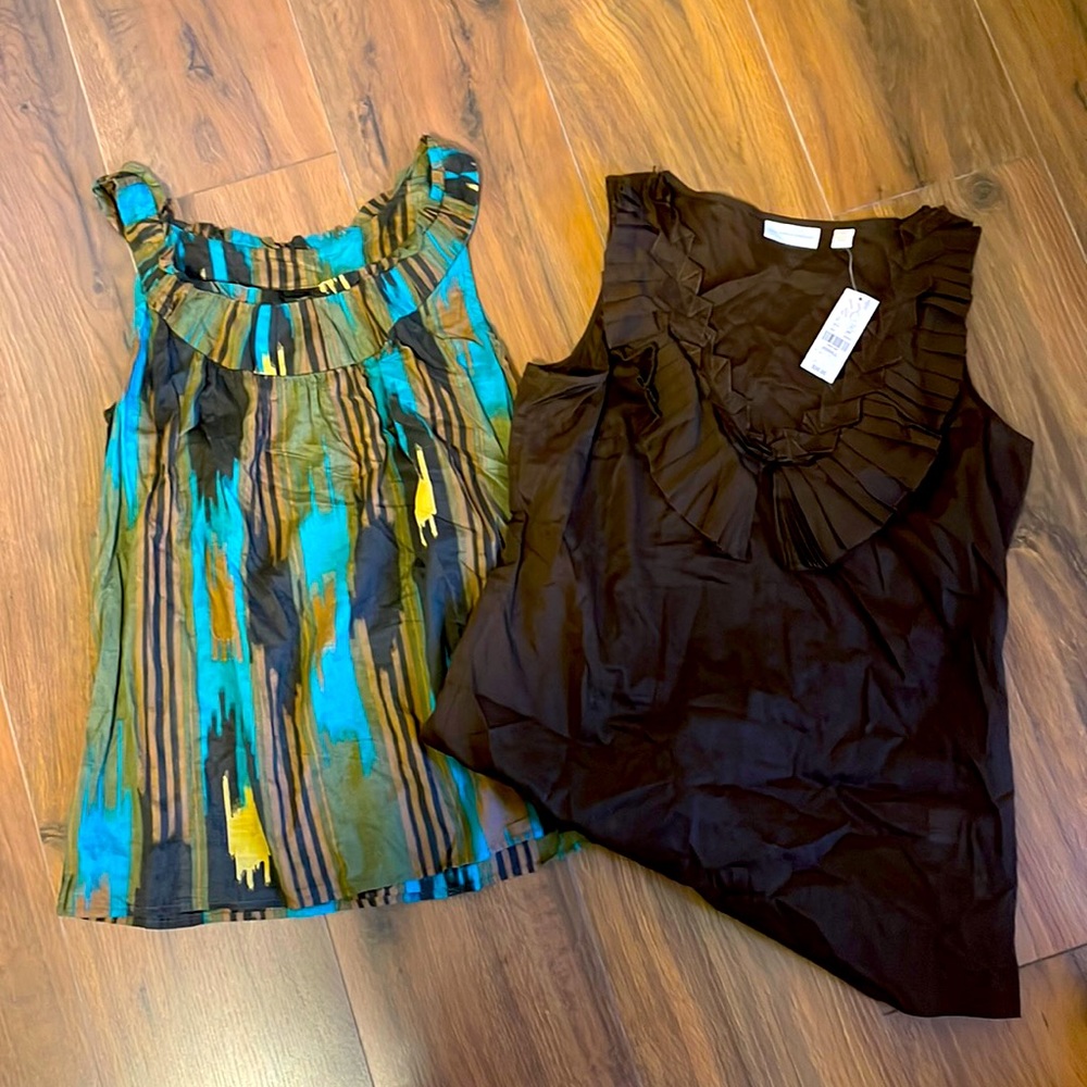 Two tissue tank tops. NWT brown top XS, Stripe top sz Small